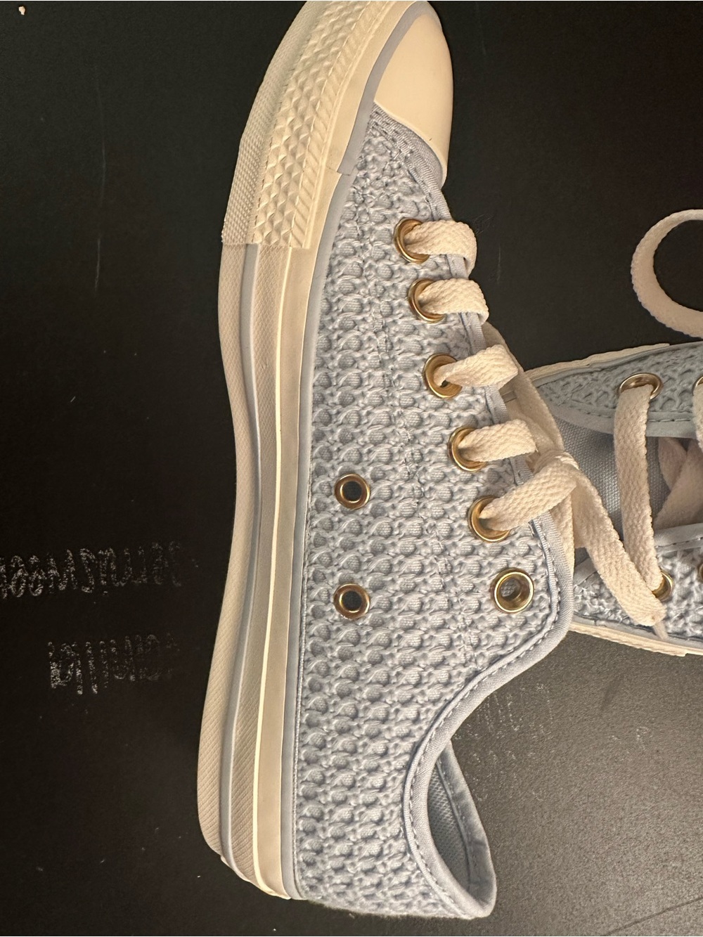Converse Women's Light Blue Crochet Low Top Sneakers with Gold Eyelets - NWOT - Picture 4 of 6